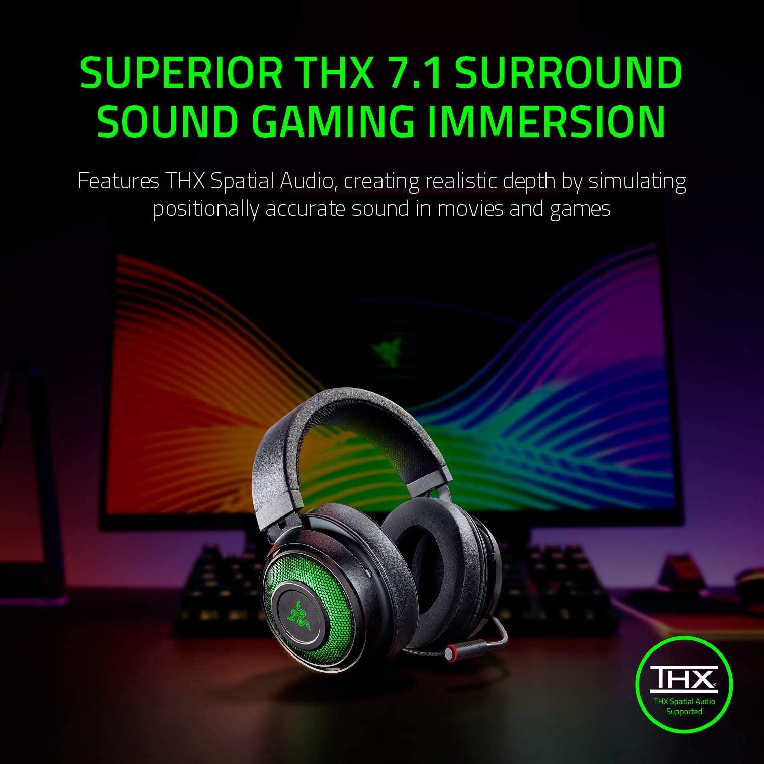 Razer Kraken Tournament Edition THX 7.1 Auriculares para juegos de sonido  envolvente: micrófono retráctil con cancelación de ruido - USB DAC - para