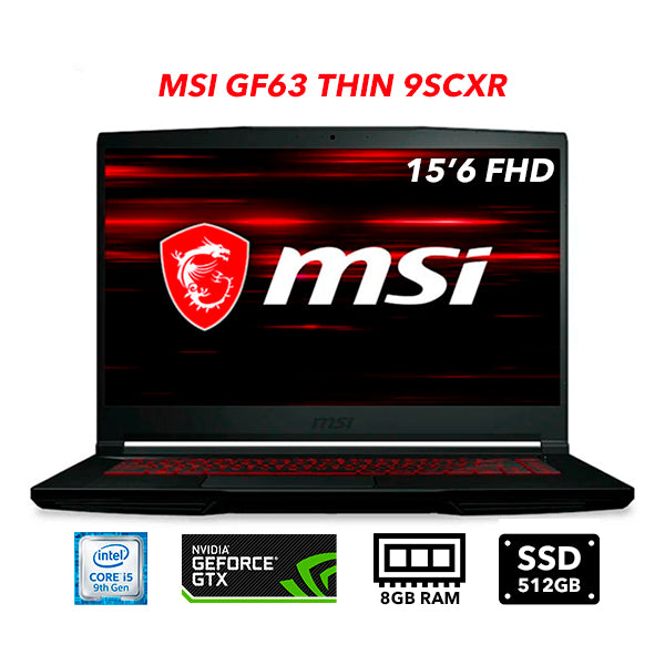 Laptor Gamer MSI GF63 9SCXR I5 GTX 1650 GB RAM DDR4 GB 512 GB SSD